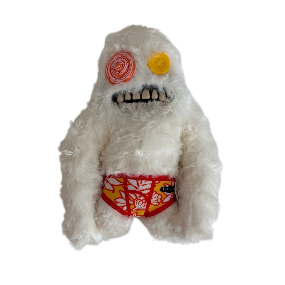 Fuggler Sasquoosh Funny Ugly Monster Plush Toy White Shaggy Floral Underwear 10"